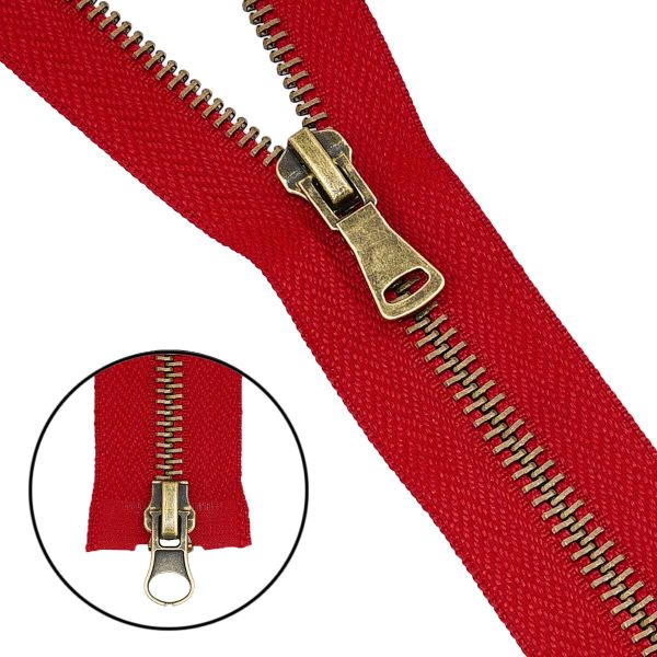 Молния металл Т5 (5 мм) 2 зам., разъем., 80 см, антик, 519 красный, 5 шт, 15780-6