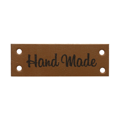 Бирка кожаная пришивная "Hand Made" 1,4х4см, уп.4 шт (коричневый)