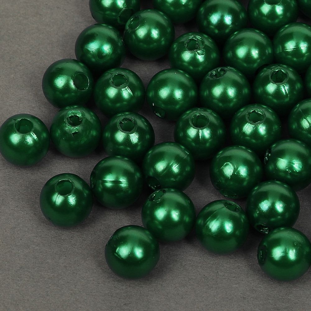 Бусины пластик (перламутр) ⌀8 мм, цв. 035 изумруд, 50 гр. (213 шт), Magic4Hobby