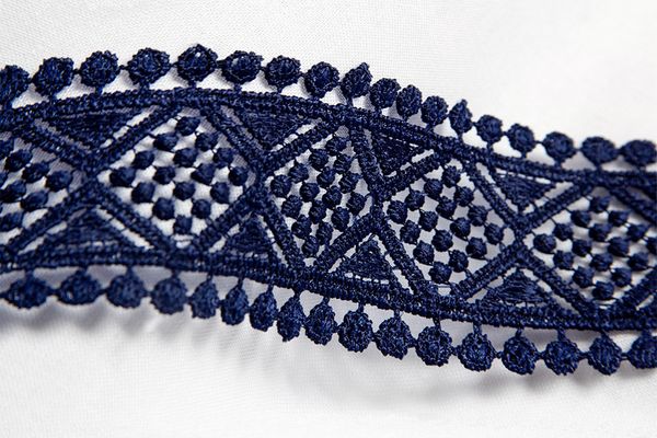 Кружево гипюр (плетёное) 42 мм / 10 м, т.синий, Gamma GGM-4201