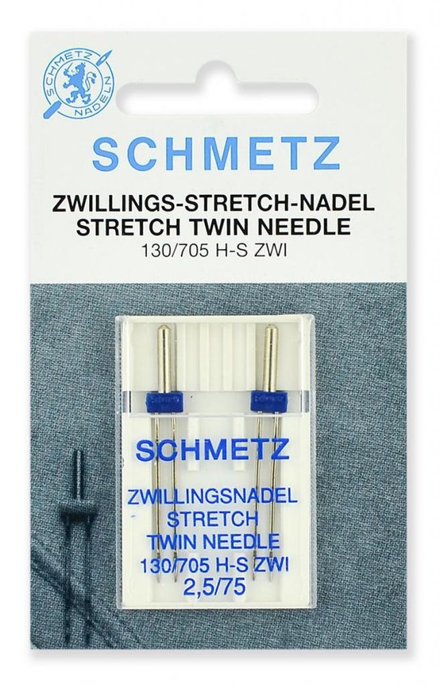 Иглы для швейных машин стрейч двойные Schmetz №75/2.5, 2шт, 69:25.FB2.DMS, 10 блист.