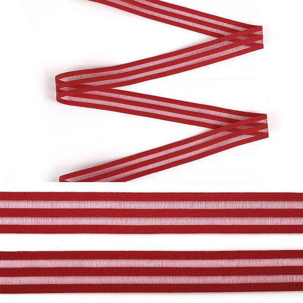Резинка декоративная с прозрачными вставками 30.0 мм / 30 метров, нейлон, S059 т.красный