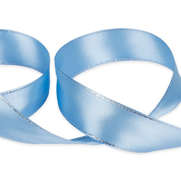 Лента атласная 2-сторонняя с метанитью 25.0 мм / 33±2 метра, 049 голубой/серебро, Gamma AL-25M