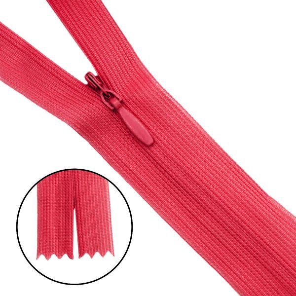 Молния потайная (скрытая) Т3 (3 мм) 1 зам., н/раз., 20 см, нейлон, F159 красный, 10 шт