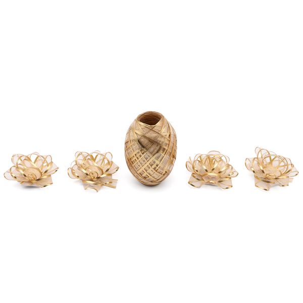 Набор для упаковки: лента 10 мм, 10 м + 4 бантика, AR414, золото