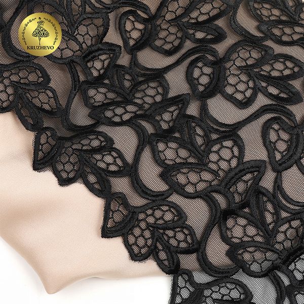 Кружево на сетке (вышитое) арт.T99 180мм цв.черный уп.6м, Kruzhevo