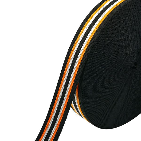 Стропа (ременная лента) 44 мм / 25 метров, черн-оранж-св.серый, 90966