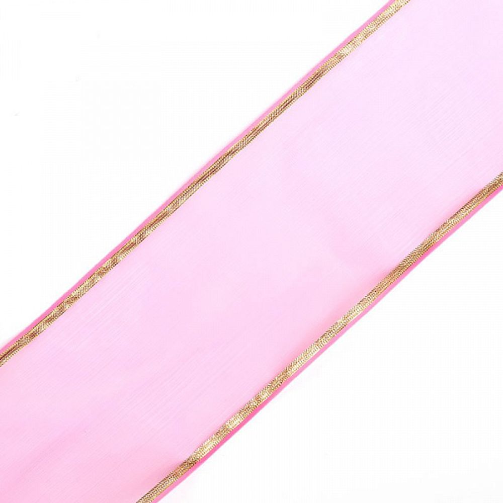 Лента капрон (органза) с3502г17 рис.8975 с метанитом, 80 мм, розовый-золото, уп. 25 м