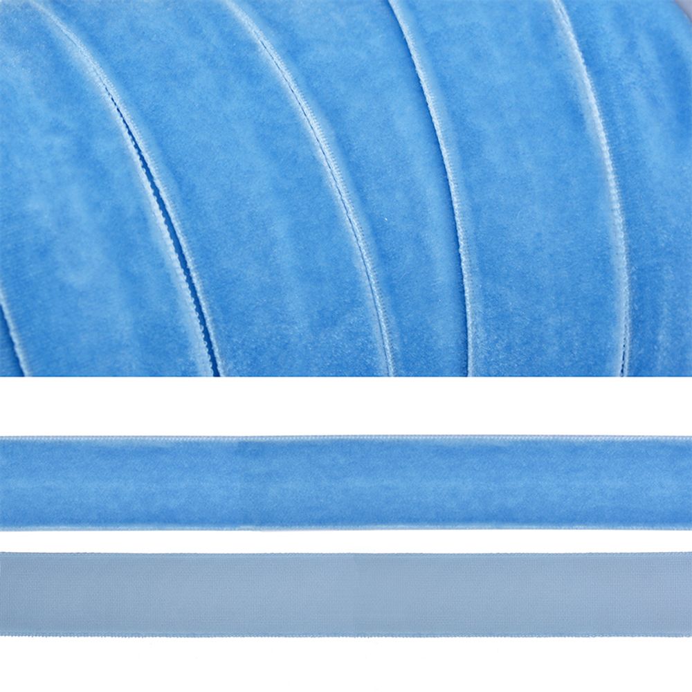 Лента бархатная 20 мм, нейлон, голубой, уп. 20 м