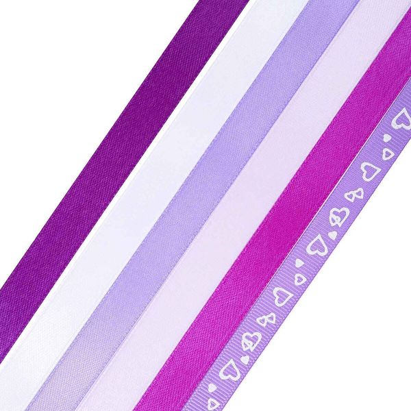 Набор атласных лент 5 цветов по 12.0 мм / 23 метра, фиолетовый микс
