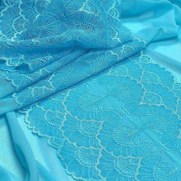 Кружево бельевое эластичное 195 мм / 10 м, цв.A2201 яркая бирюза, Kruzhevo