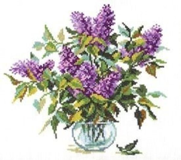 Набор для вышивания нитками Алиса, Букетик сирени 21х21 см