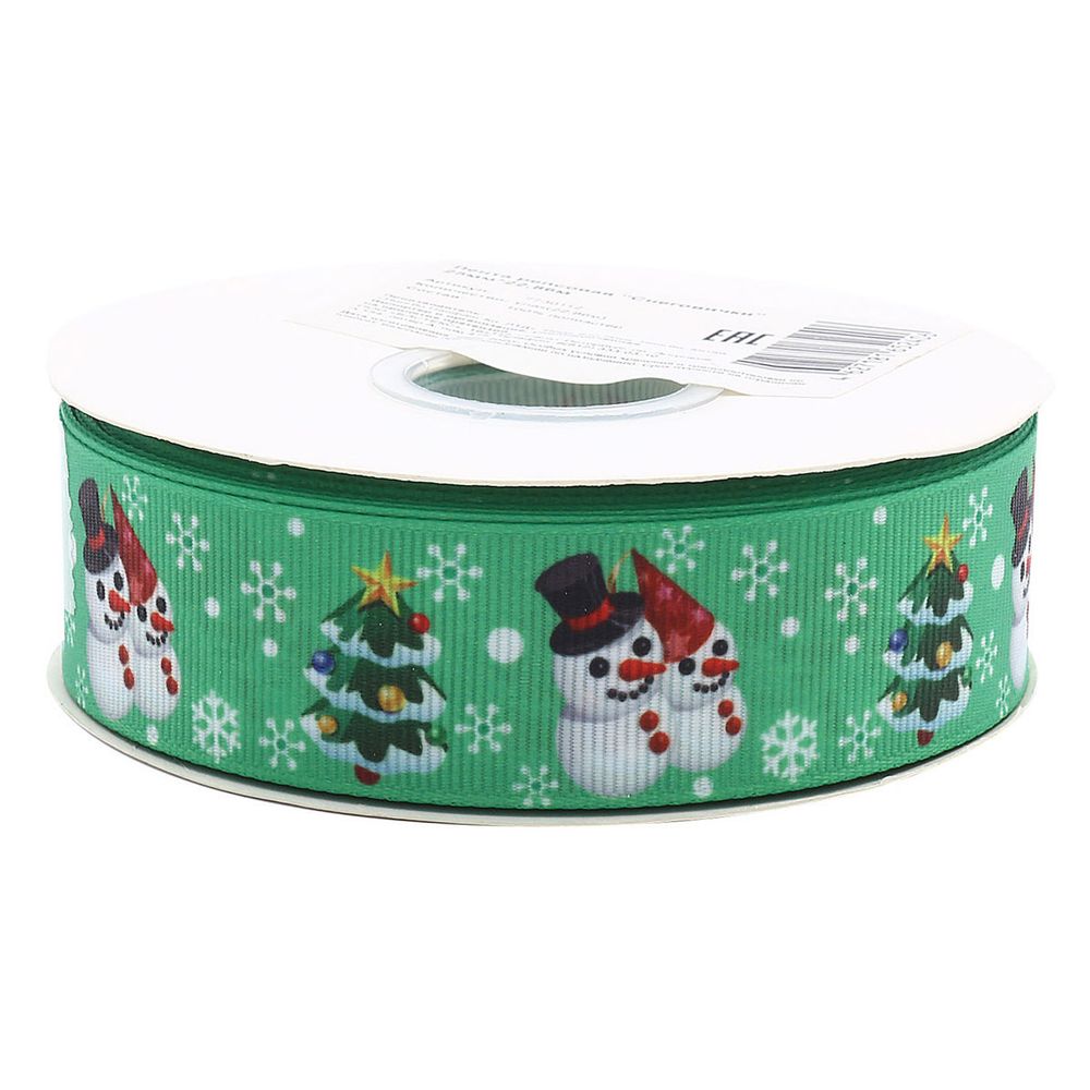 Лента репсовая (в рубчик) Снеговички 25 мм, 22.86 м