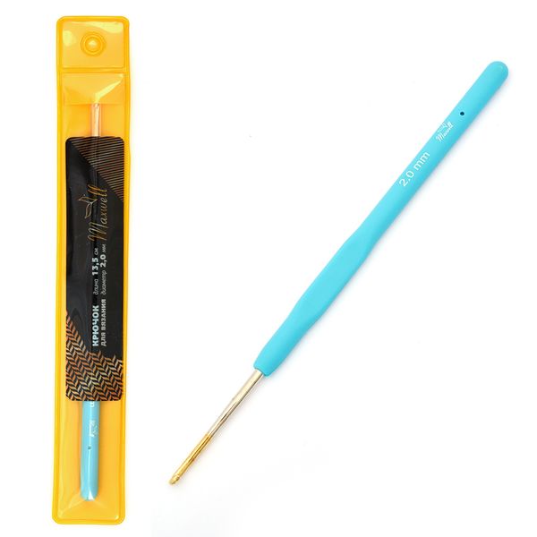 Крючки для вязания с золотой головкой 2,0 мм, MAXW.8205, никель, синий, 10 шт, Maxwell Gold