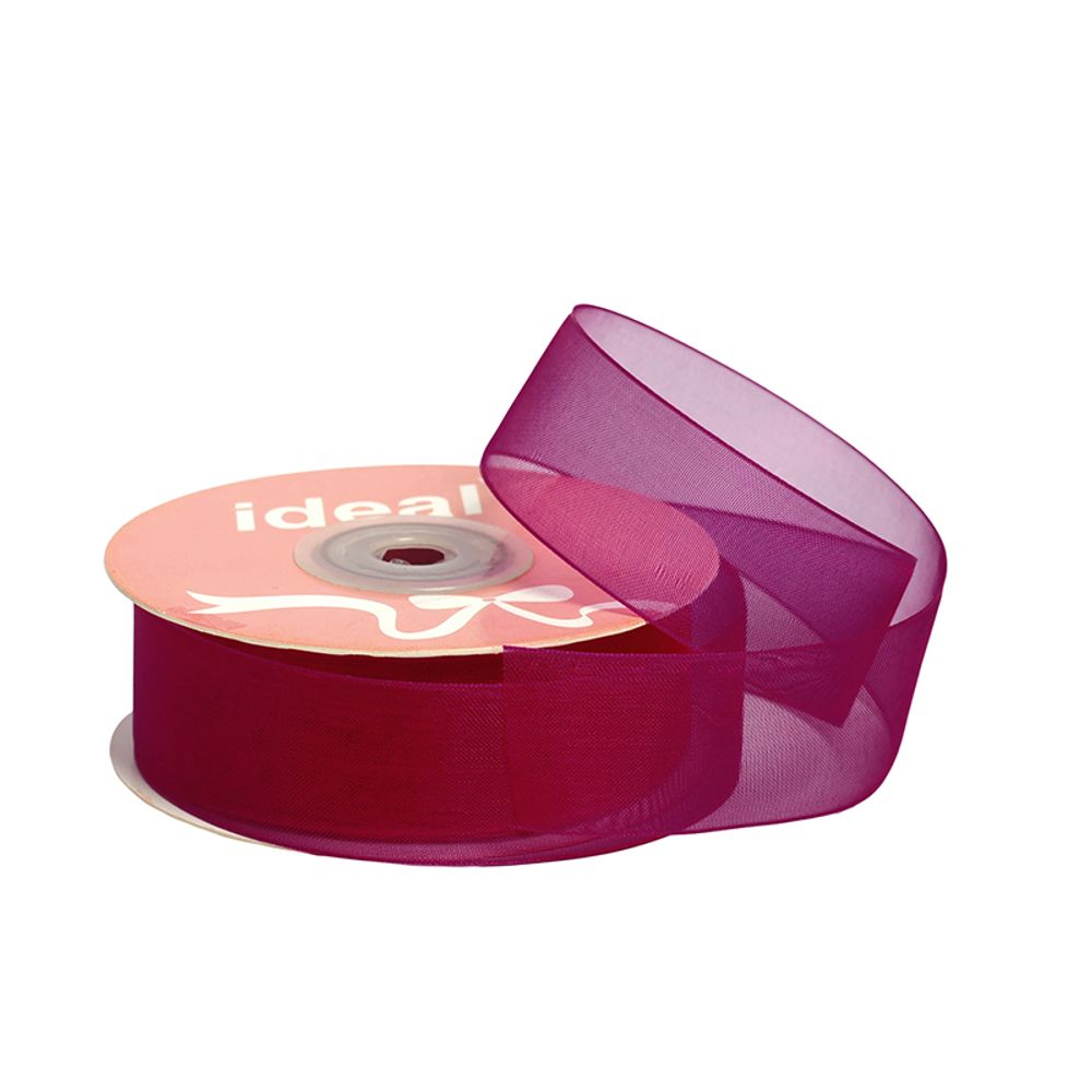 Лента капроновая (органза) 25.0 мм, 1025 фиолетовая фуксия, уп. 27,4 м