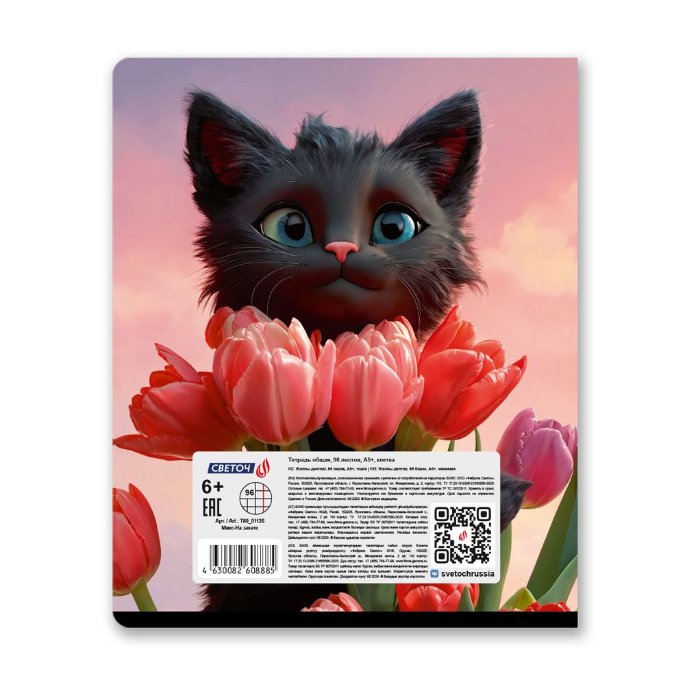 Тетрадь ученическая общая, выборочный лак, A5+ 96 л. на скобе 65 г/м², белизна 100 %, 5 шт, клетка, 01126 Микс-На закате, Светоч Т80
