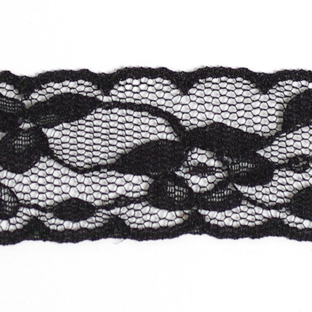 Кружево отделочное в стиле "трикотаж" 28 мм, диз. 6120 цв.черный уп.45,7м Кружево отделочное в стиле "трикотаж" 28 мм, диз. 6120 цв.черный уп.45,7м