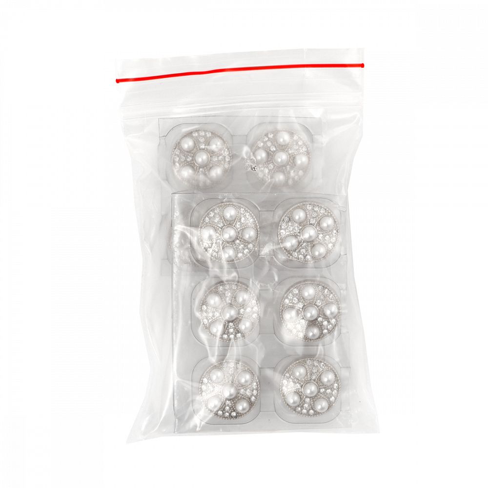 Пуговицы на ножке металлические 24L=15мм, С-MP17 цв.серебро/перламутр, 10 шт