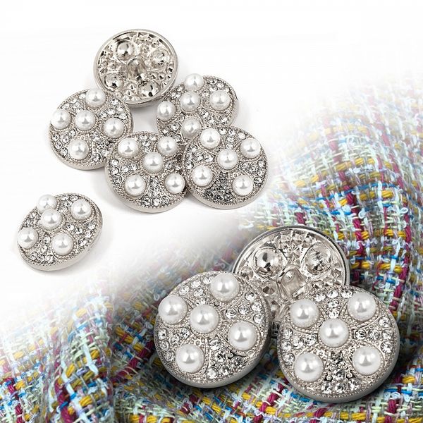 Пуговицы на ножке металлические 34L=21мм, С-MP17 цв.серебро/перламутр, 10 шт