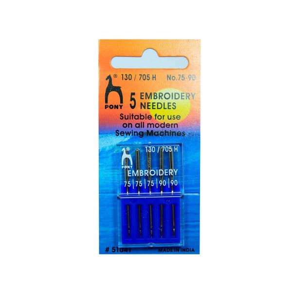 Иглы для швейных машин для вышивки 130/705 H, №75-90, 5 игл, Pony