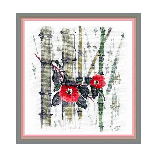 Набор для вышивания нитками Овен, Камелии в бамбуковой роще 30х27 см