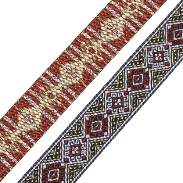 Лента (тесьма) жаккардовая 35.0 мм / 7 метров, золото/коричневый, 4101-1