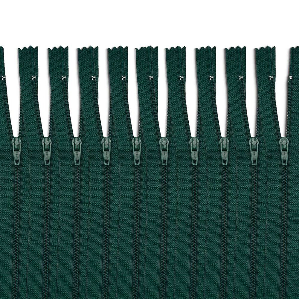 Молния спираль (витая) Т3 (3 мм) 1 зам., н/раз., 20 см, зеленый, нейлон, 10 шт