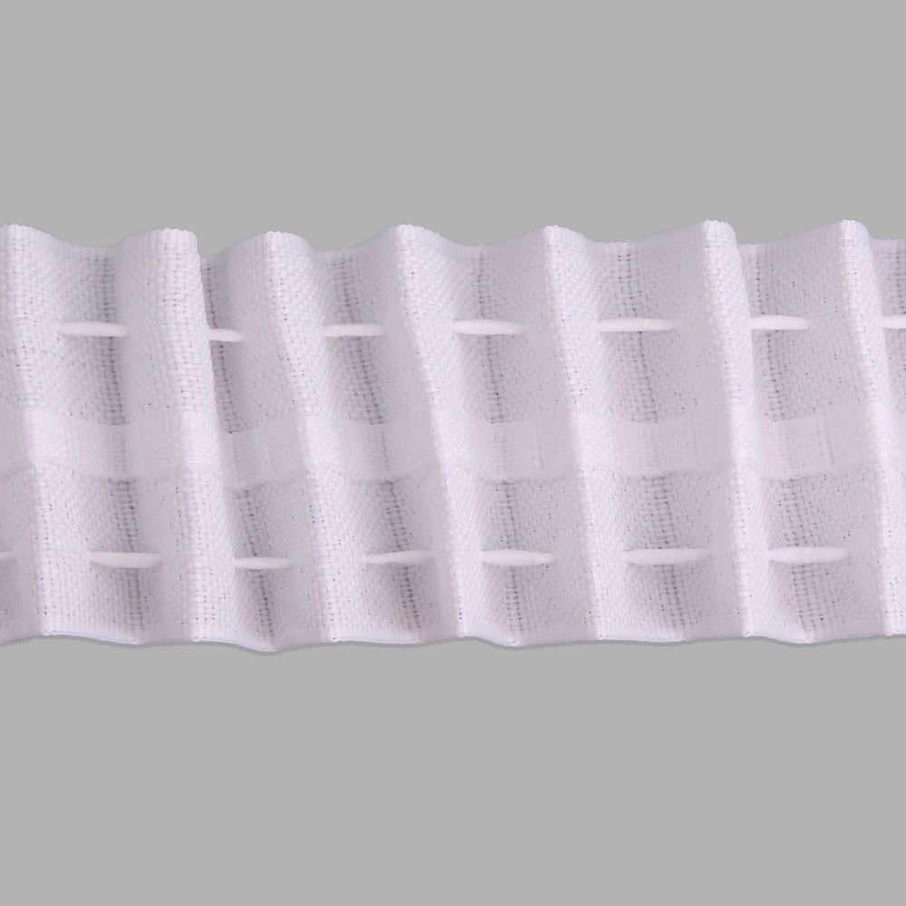 Лента (тесьма) шторная: сборка параллельная нефикс. 40 мм / 10 метров, (1 ряд петель, 2 шнура), белый, (401)