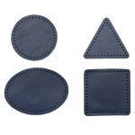 Набор заплаток пришивных из кожи, круг, квадрат, треугольник, овал 6см, с перфорацией, 4 шт (05 темно-синий), 9723