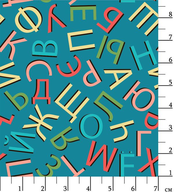 Ткань для пэчворка Peppy Грамотейка, рулон 112 см / 5 метров, ГР-05 алфавит синий, Peppy