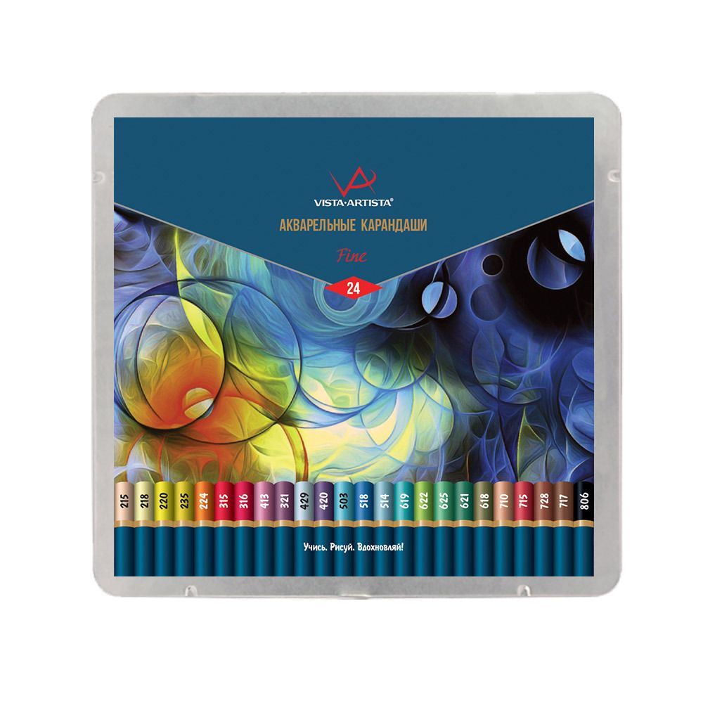 Карандаш акварельный набор в мет. коробке заточенный 2х24 цв, Vista-Artista Fine VFWPM-24