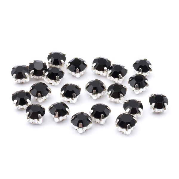 Стразы в цапах круглые (шатоны) 6 мм цвет: черный, оправа: серебро, 20 шт\упак, СЦ003НН66