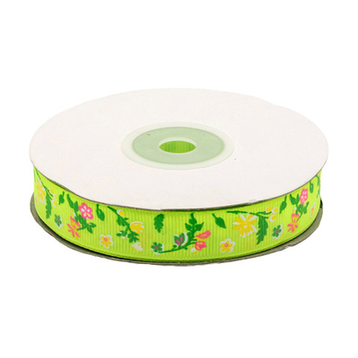 Лента репсовая (в рубчик) Цветочки маленькие 1,5см*22.86 м (желтый неон)