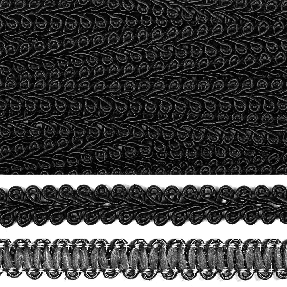 Тесьма в стиле шанель плетеная 8 мм 0384-0016 F322 черный уп. 18.28м