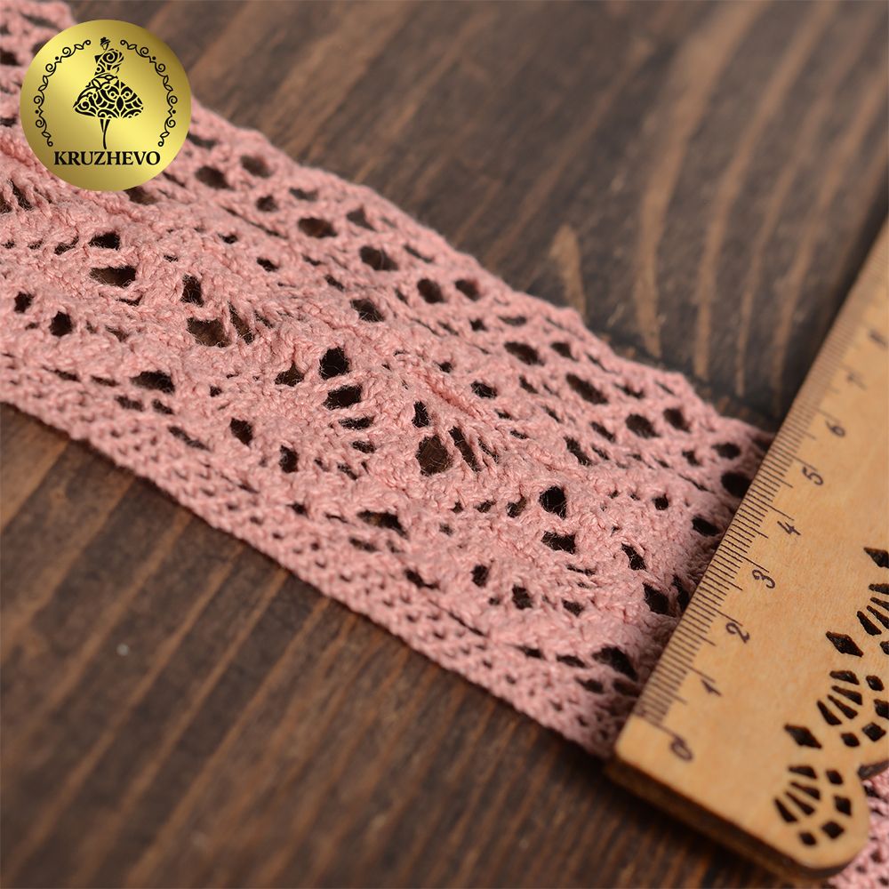 Кружево вязаное (тесьма) 50 мм / 10 метров, цв.32 розовый, Kruzhevo