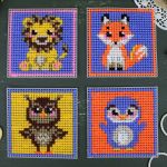 Набор для вышивания нитками МП Студия, на пластиковой канве Милые животные 10,6х10,6см - 4 шт