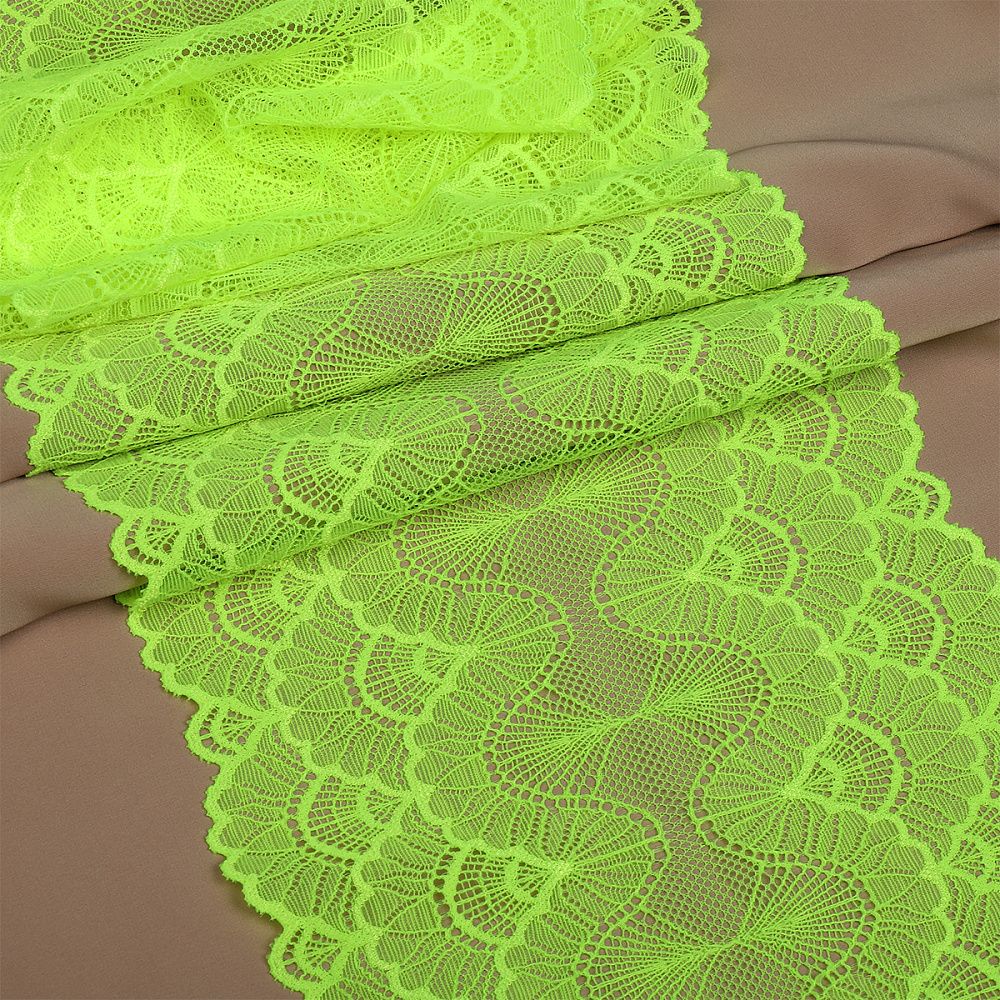 Кружево бельевое эластичное 195 мм / 3 м, 8034 цв.F229 зелено-желтый неон, Kruzhevo