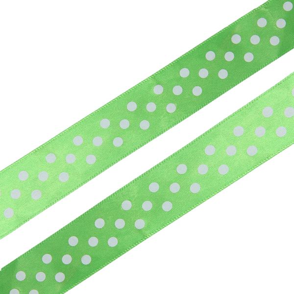 Лента атласная в горошек 25.0 мм / 3 метра, зеленый, Globus
