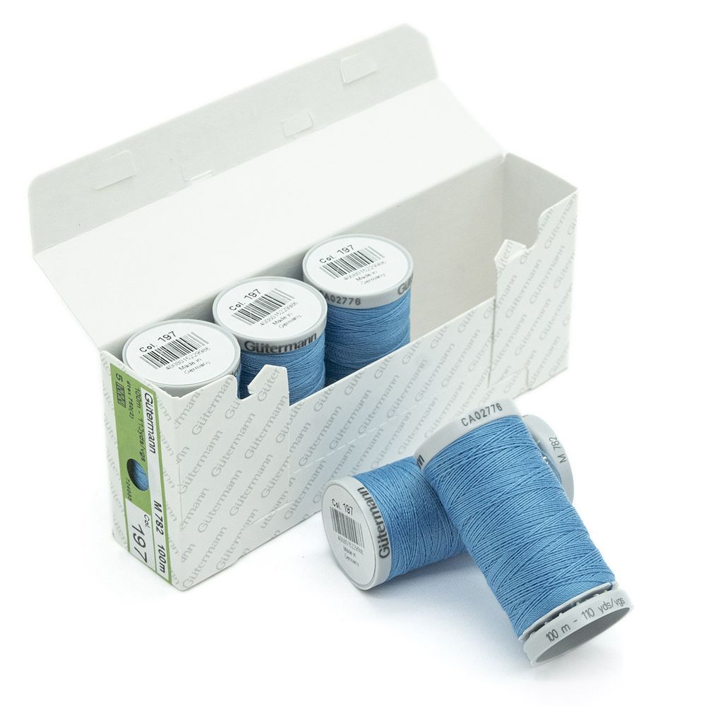 Нитки суперкрепкие Gutermann Extra Strong M782, 100м, 197 лазурно-голубой, 5 катушек