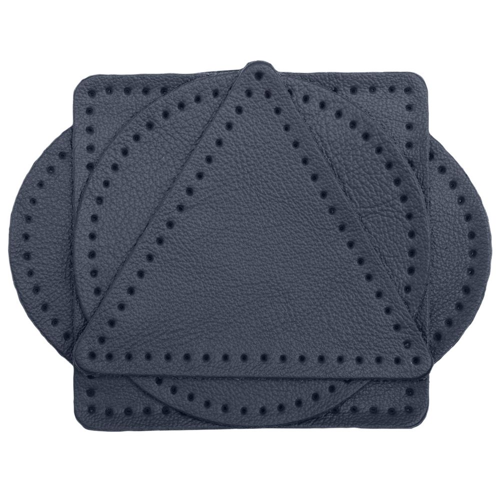 Набор заплаток пришивных из кожи, круг, квадрат, треугольник, овал 8см, с перфорацией, 4 шт (05 темно-синий), 9743