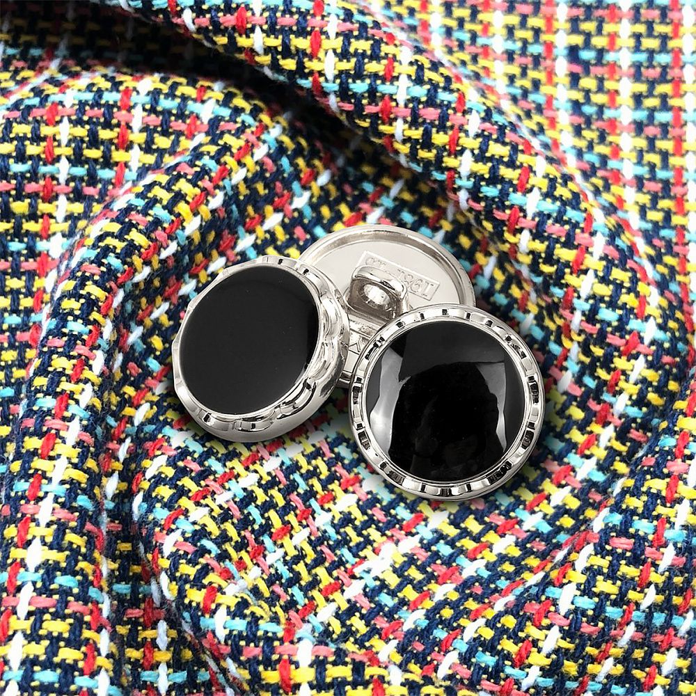 Пуговицы на ножке металлические 24L=15мм, С-MP33 цв.серебро/черный, 5 шт