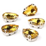 Хрустальные стразы в цапах формы капля, желтый 10х14 мм, 5 шт., АЦ004НН1014
