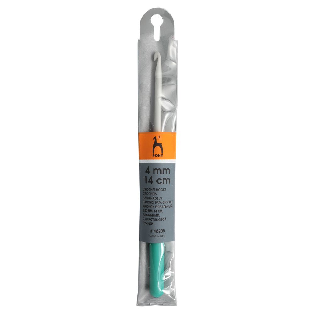 Крючок для вязания Pony с пластиковой ручкой ⌀4,0 мм, 14 см, алюминий 46205