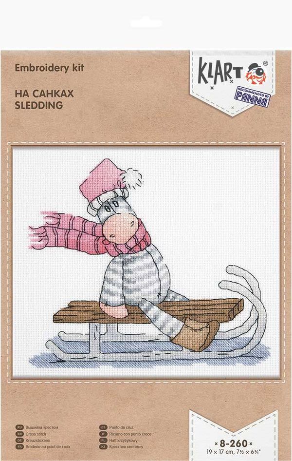 Набор для вышивания нитками Klart, На санках, 19х17 см