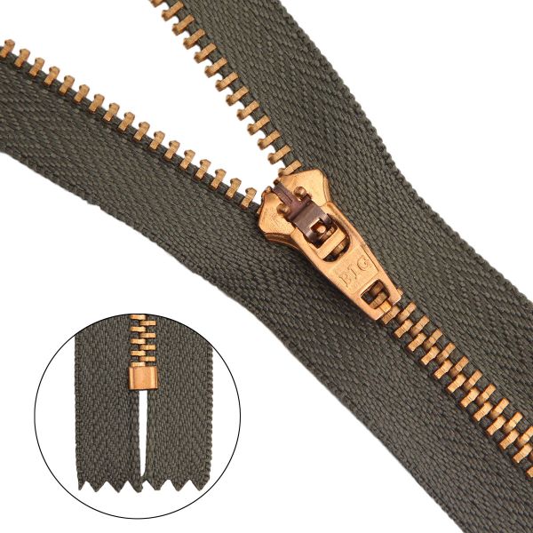 Молния металл джинсовая Т5 (5 мм) 1 зам., н/раз., 16 см, хаки, 39096/16-3, 10 шт