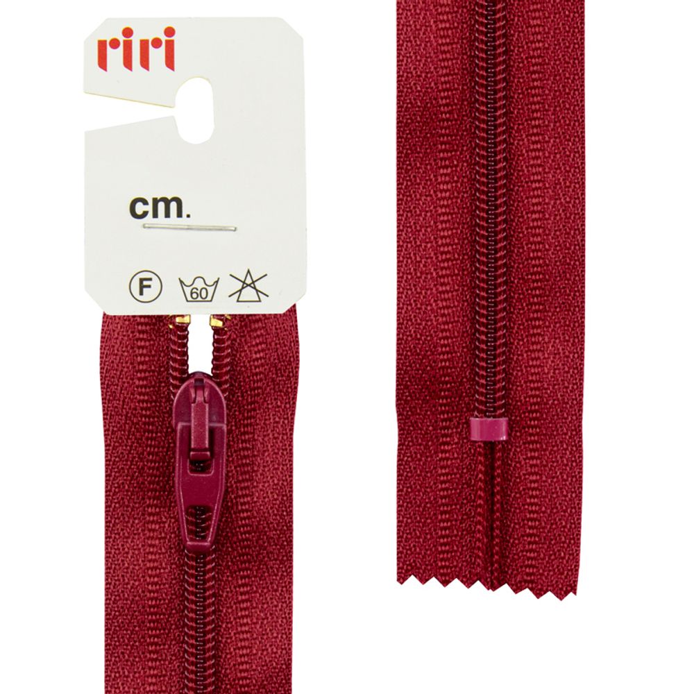 Молния спиральная (витая) RIRI Meras Т4 (4 мм), н/раз., 20 см, цв. тесьмы 2410, т.красный, упак. 5 шт