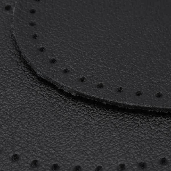 Заплатки пришивные из кожи, овал 6х8,2см с перфорацией, 2 шт, 100% кожа, 01 черный, 9114