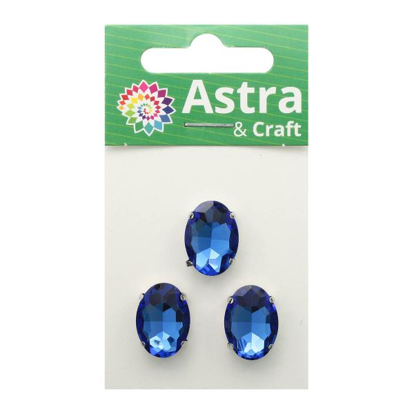 Хрустальные стразы в цапах овальной формы, сапфир 13х18 мм, 3 шт., ОЦ011НН1318