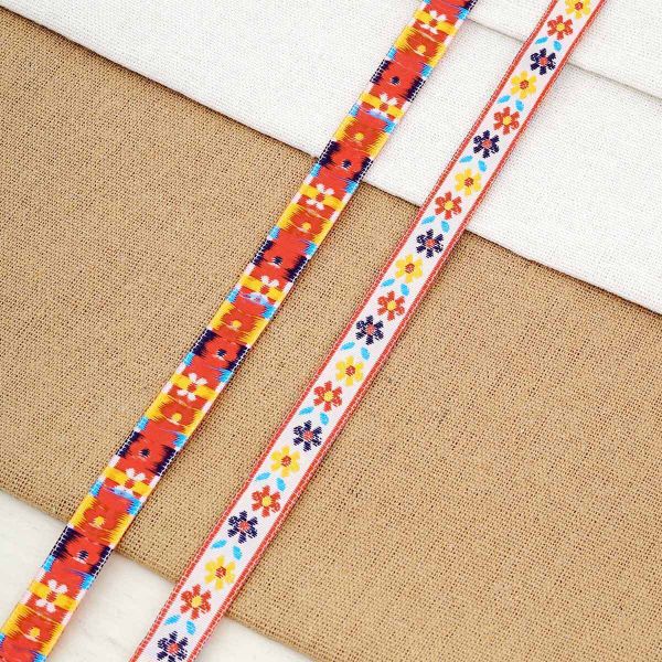 Лента (тесьма) жаккардовая 8.0 мм / 20.12 метра, красный/белый, 1171