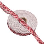 Лента (тесьма) жаккардовая 18.0 мм / 25±1 метров, Славянский орнамент Оберег, рис.9227 (4 белый/красный/белый) С3771Г17